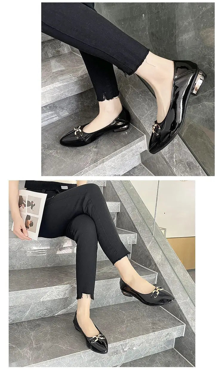 Shoes for Women Fashion Pointed Toe Patent Leather Low Heel Single Shoes Lady Slip on Classic Comfort Office Shoes Zapatos Mujer -