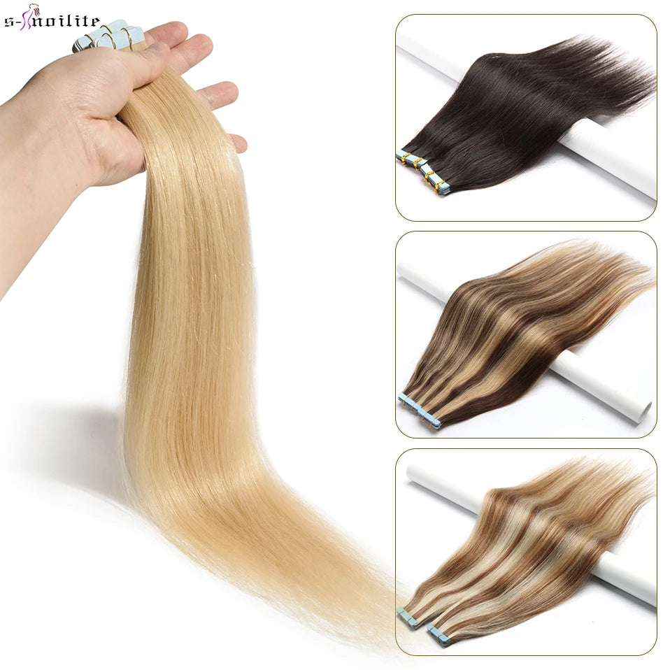 S-noilite Tape In Human Hair Extensions 2.5g/pc Straight Glue In Real Hair Extensions Human Hair Seamless Invisible Double Sides -
