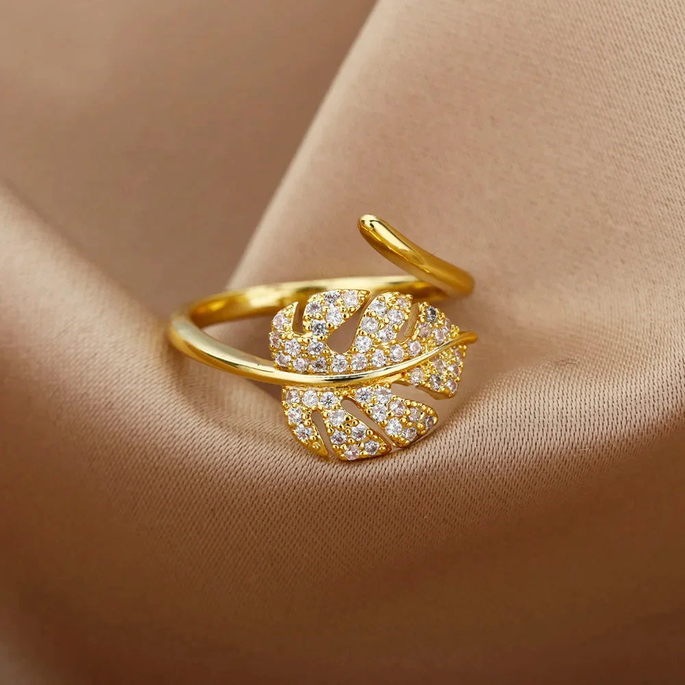 Gold Plated Stainless Steel Crystal Rings -