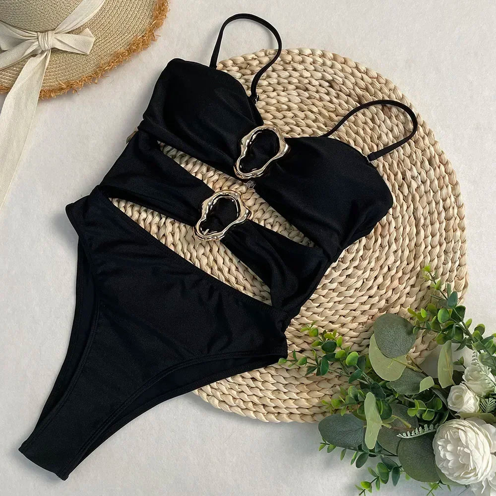 One-Piece Swimwear Summer Bathing Suit Women On Holiday New Swimsuit Bathing Suit Splice Color Beachwear Bikini -