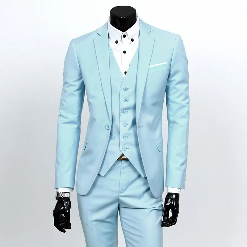 Spring Autumn New Fashion Men's Trendy Slim Business Solid Color 3 Pieces of Suits Sets Single Greasted Blazers Waistcoat Pants -