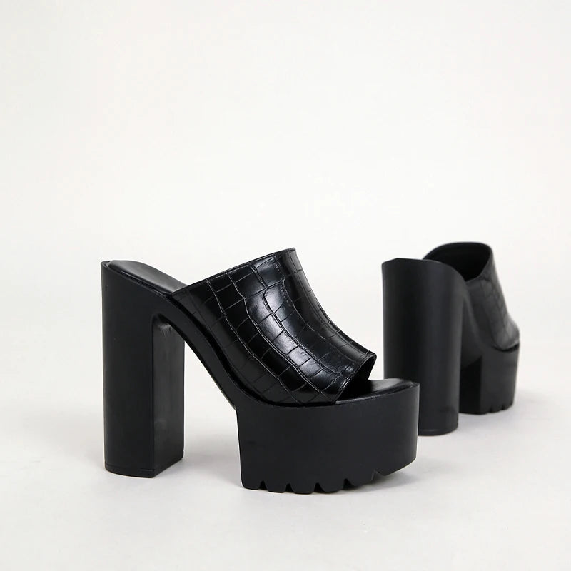 Eilyken Designer Open Toe Women Slippers Fashion Platform Concise Gladiator Party Shoes Female Square High Heels Sandals -