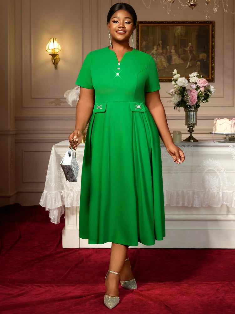Elegant Short Sleeve Midi A Line Dresses for Women with Decorative Buttons Ideal for Church Brunch Garden Party or Daytime Event -