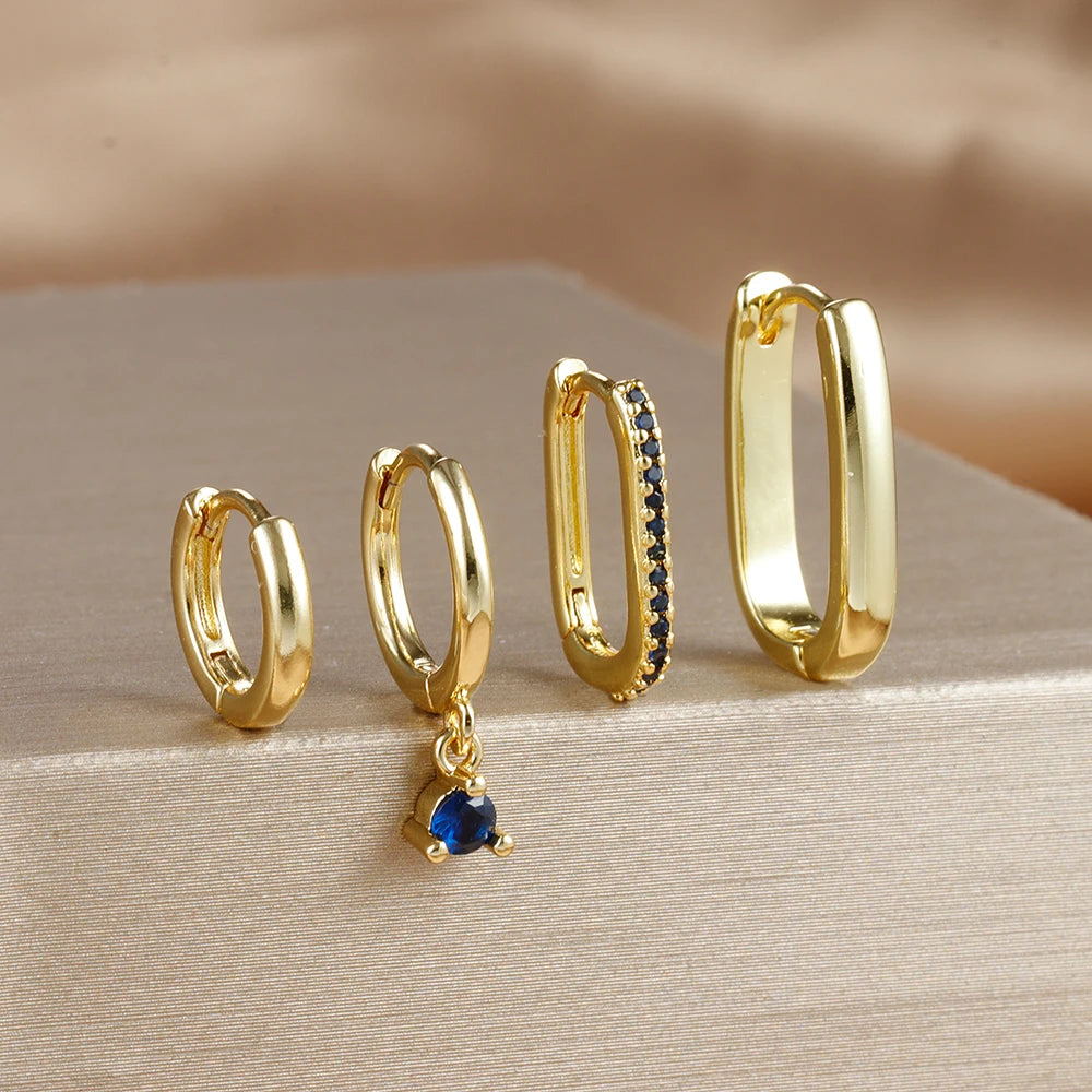 4PCS Gold Plated U-shape Hoop Earrings -