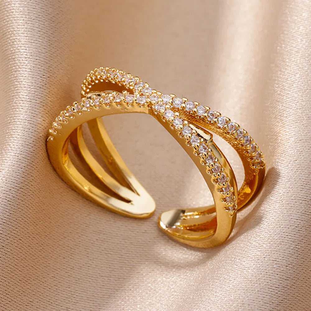 Gold Plated Stainless Steel Crystal Rings -