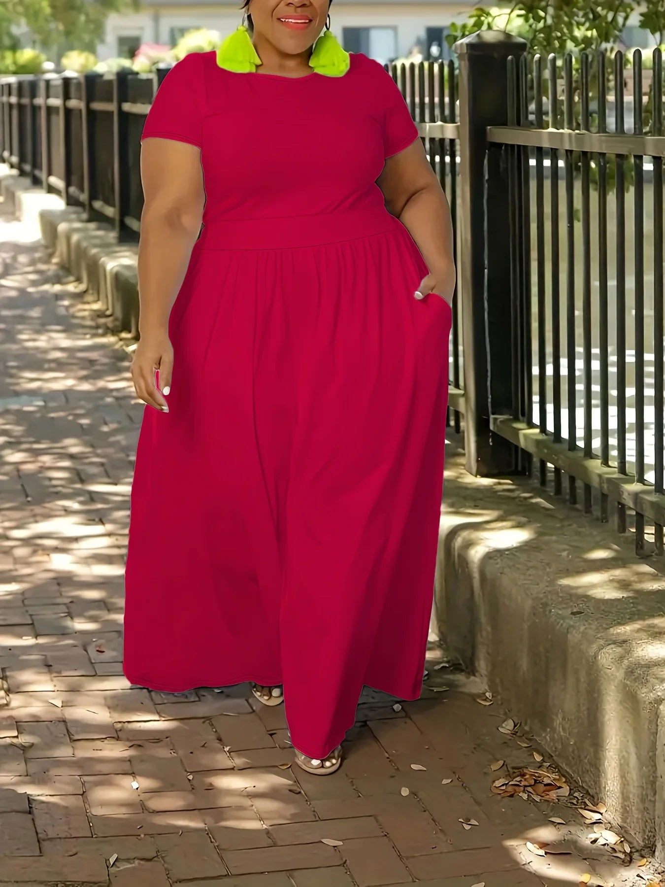Plus Size Women Casual Dress Loose Solid Color High Waisted Short-sleeved Round Collar Ladies Dresses 4XL 5XL -