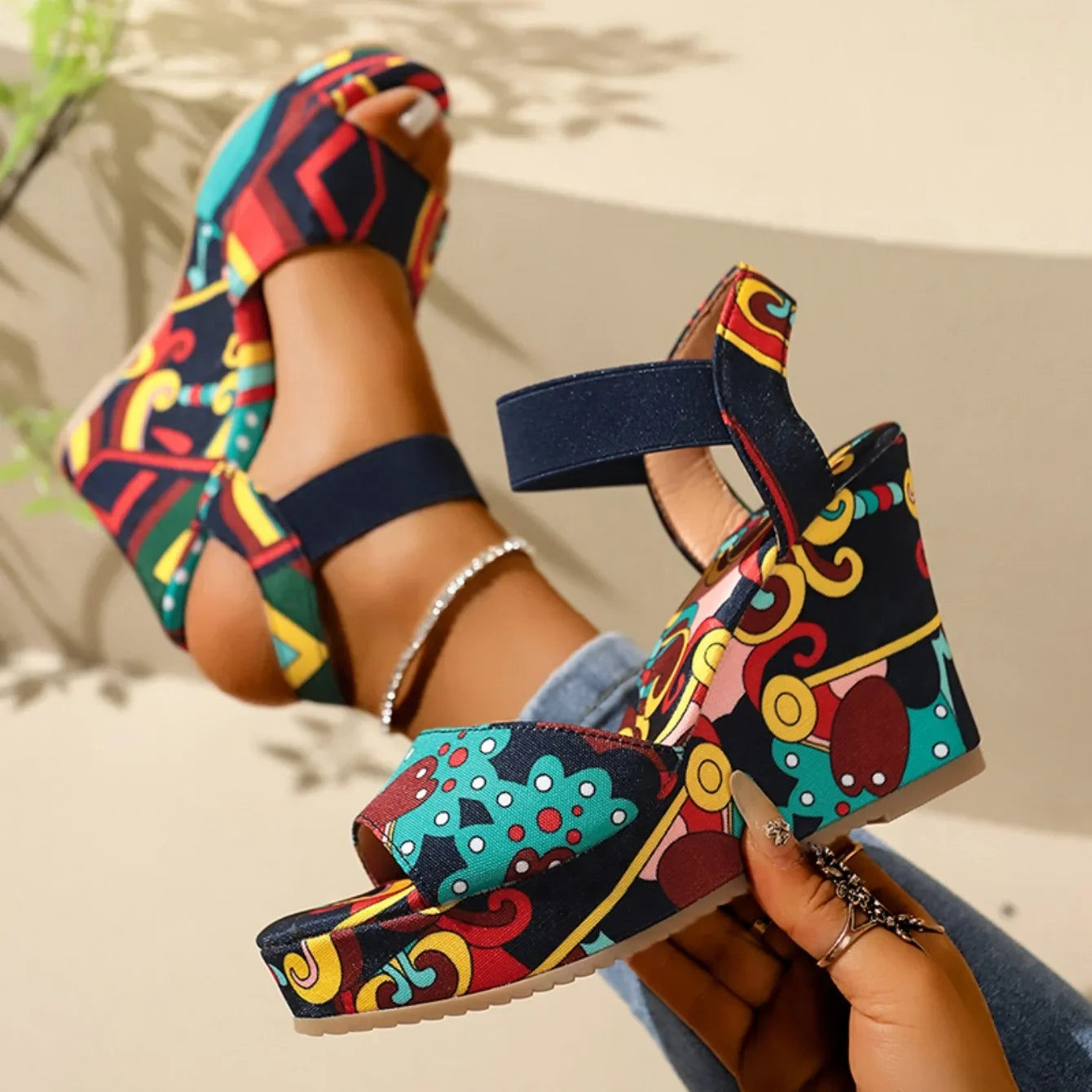 Shoes for Women 2025 New Women Wedge Sandals Retro Ethnic Printing Platform Sandals Ladies Casual Comfortable Outdoor Sandals -