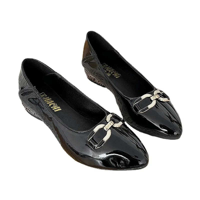 Shoes for Women Fashion Pointed Toe Patent Leather Low Heel Single Shoes Lady Slip on Classic Comfort Office Shoes Zapatos Mujer -