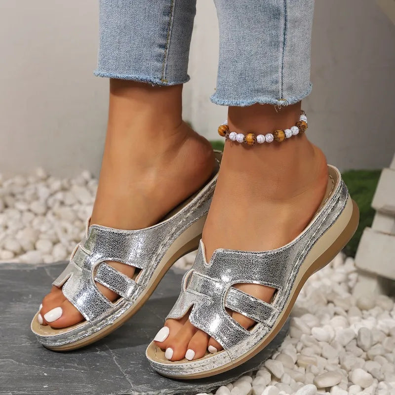 2025 Women's Orthopedic Sandals Open Toe Retro Wedge Casual Flat Slippers Anti-slip Thick Sole -