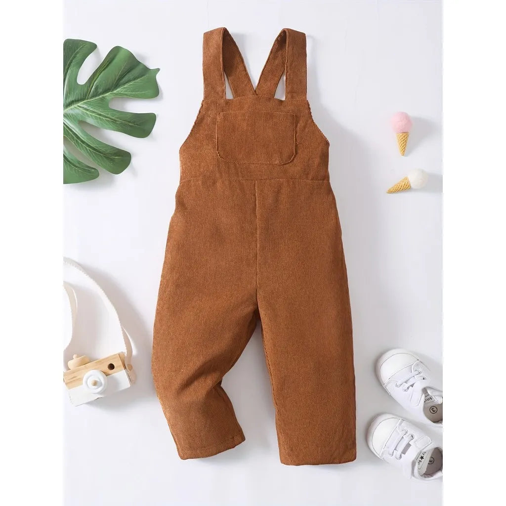 Dress your toddler boy or girl in cozy style with these brown corduroy strap pants—perfect for everyday comfort and cuteness 0-3 Years! -