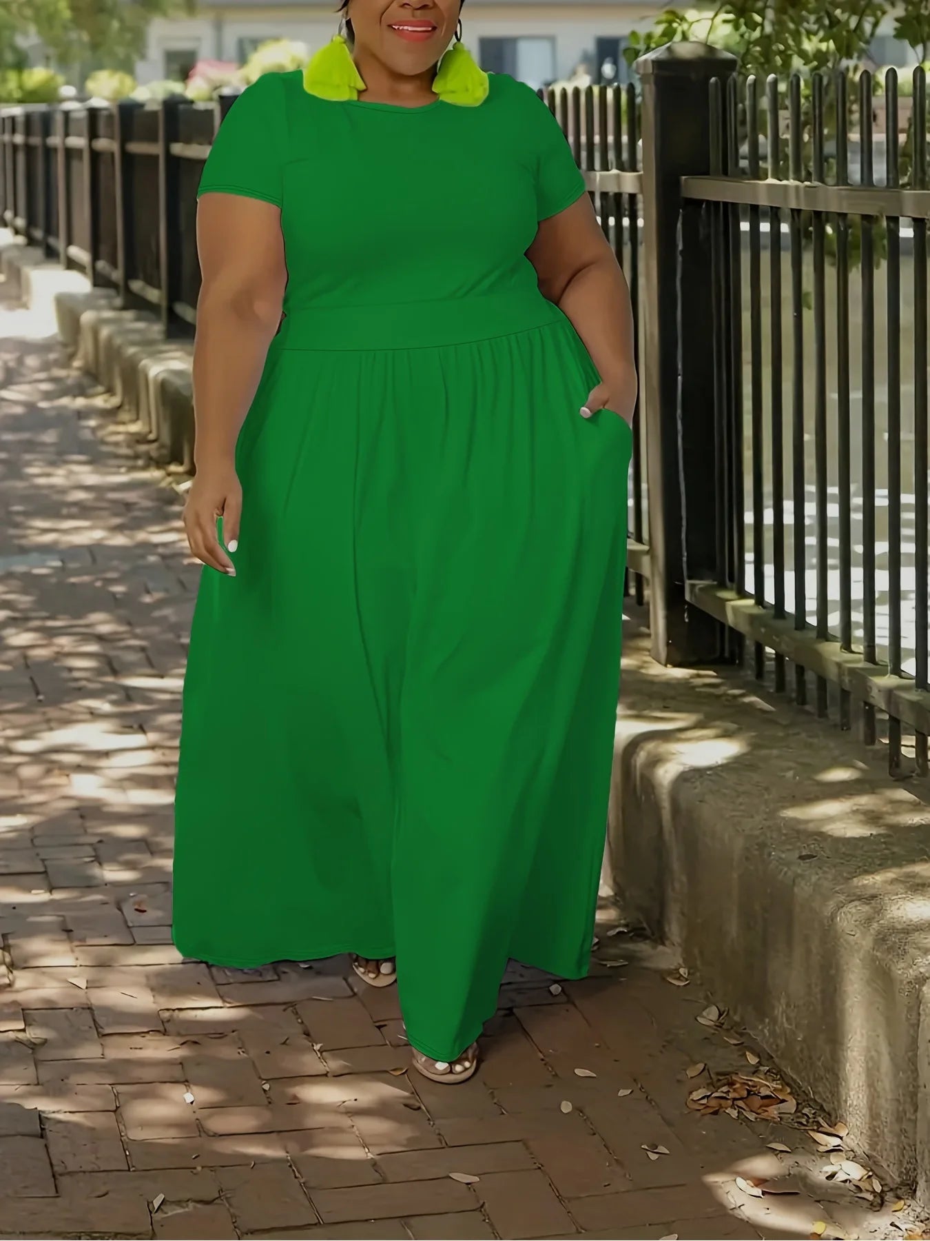 Plus Size Women Casual Dress Loose Solid Color High Waisted Short-sleeved Round Collar Ladies Dresses 4XL 5XL -
