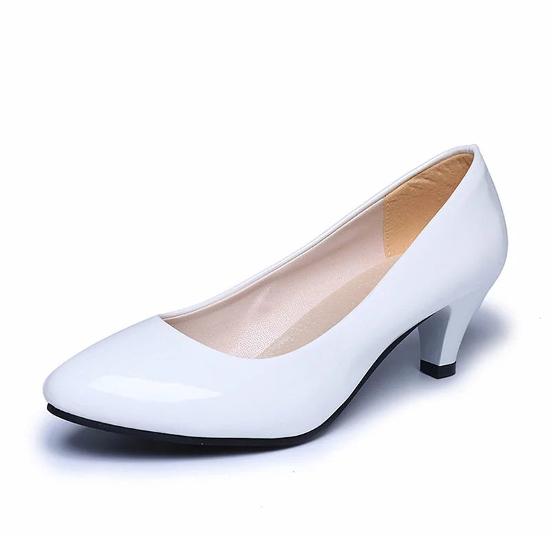 New Women's Shoes On Heels Elegant Medium High Heeled Ladies Pointed Toe Fashion Pumps For Woman Office Black White Red -