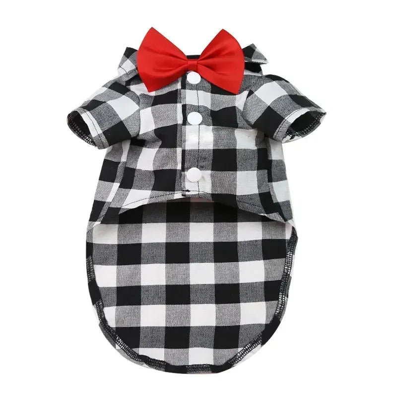 Dress your pet in a stylish plaid and striped shirt—perfect for adding a touch of sophistication to your furry friend's wardrobe! -