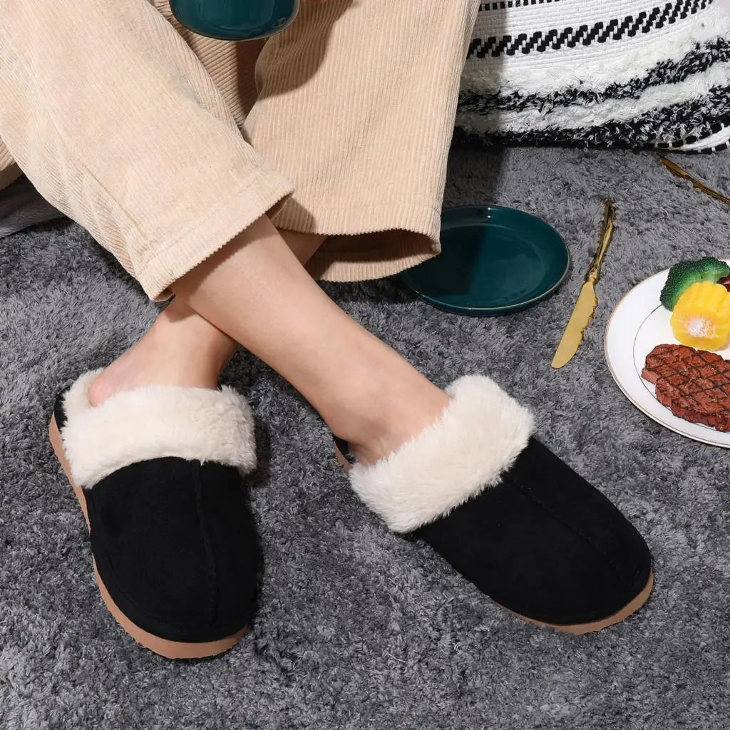 Evshine Women Plush Cotton Slippers Winter Indoor Warm Soft House Slipper Comfort Memory Foam Slides Outdoor Fur Fuzzy Flat Shoe -