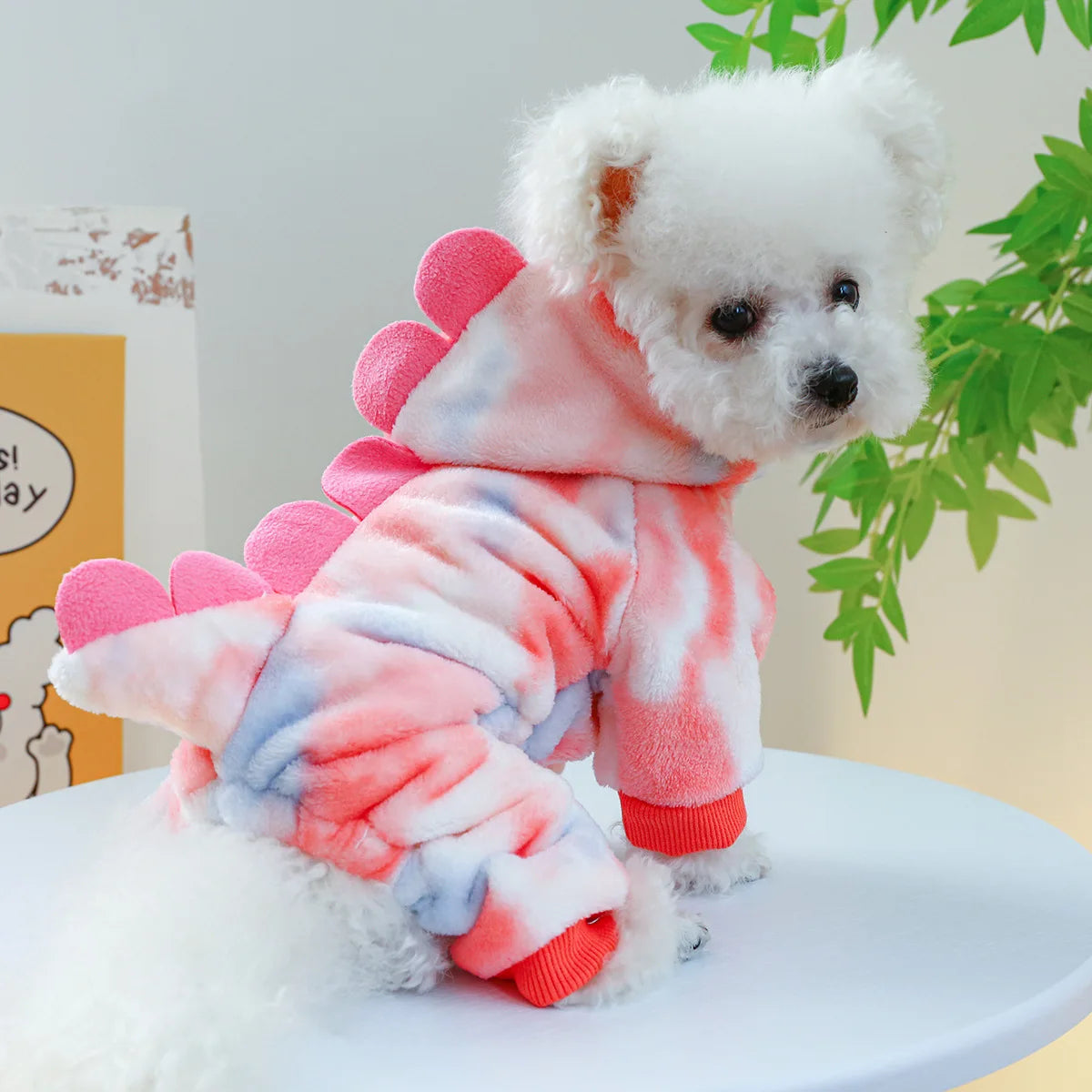 Dress your pet in adorable dinosaur-themed clothes to keep them warm and cozy. -