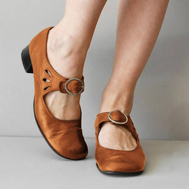 Women Shoes Low Heels Single Shoes Retro New Soft Sole Women Casual Shoes Thick Heels Work Mother Shoe Buckle Shallow High Heels -