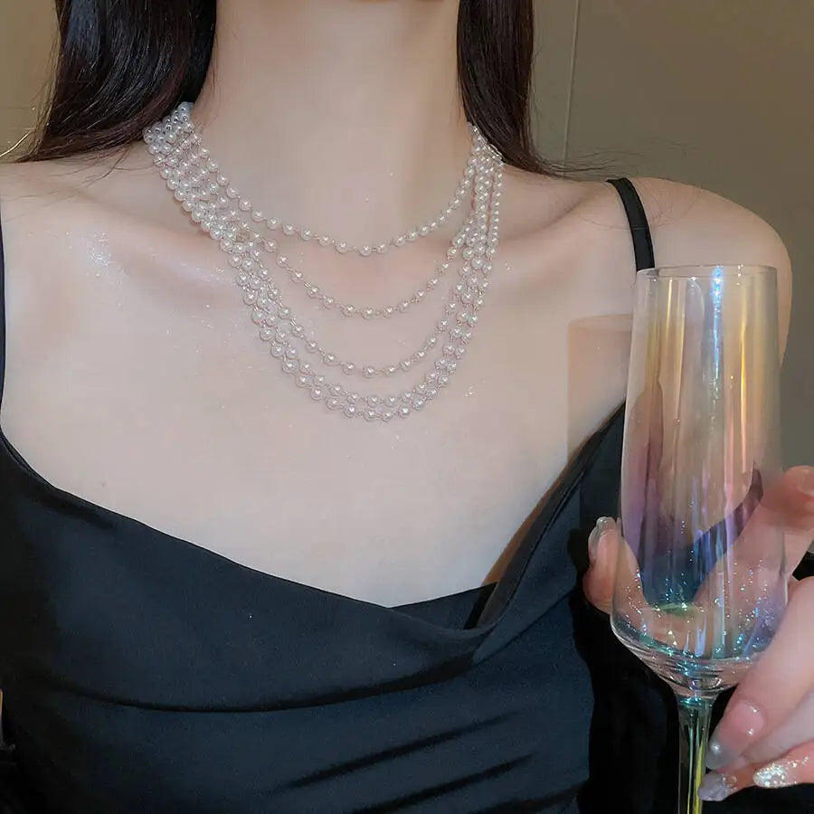 Multi-Layer Pearl Choker Necklace -