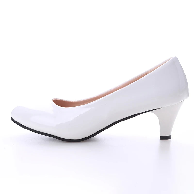 New Women's Shoes On Heels Elegant Medium High Heeled Ladies Pointed Toe Fashion Pumps For Woman Office Black White Red -