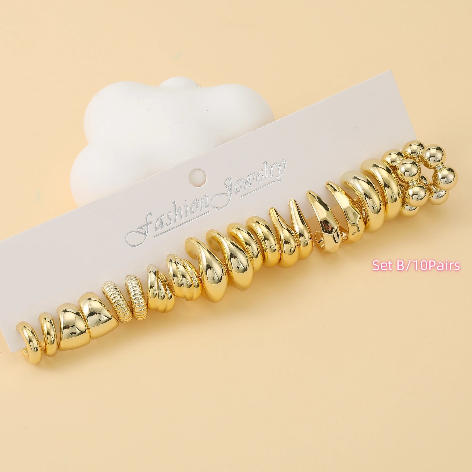 6 PAIRS-36 PAIRS Trendy Golden C-shaped, Water-droplet, Threaded Earring Set -