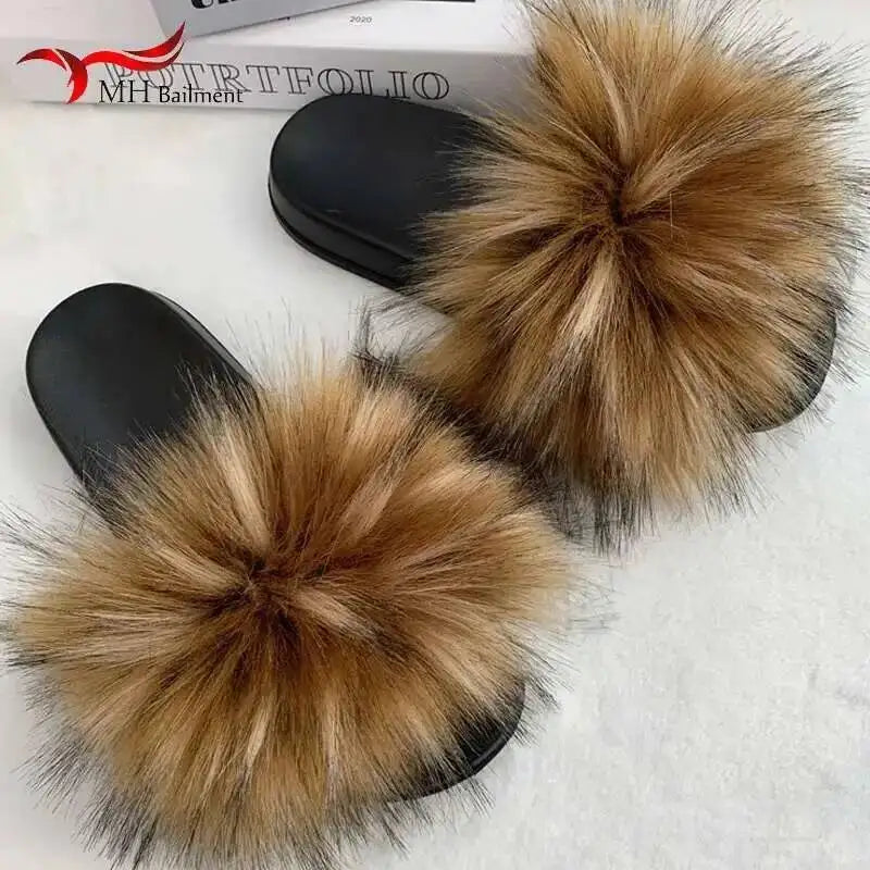 Faux Fur Slippers Women -