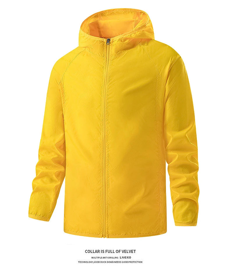 Stay protected during hiking adventures with these waterproof jackets for men and women. Featuring sun protection and windproof capabilities, these jackets are perfect for outdoor excursions, keeping you comfortable and shielded from the elements. -