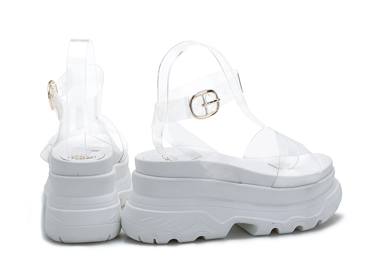 European Station 2025 Summer New Arrival Transparent Height Increasing Sandals Female Online Influencer Thick Sole Strap Platform Shoes Small Size Flats Sandals -