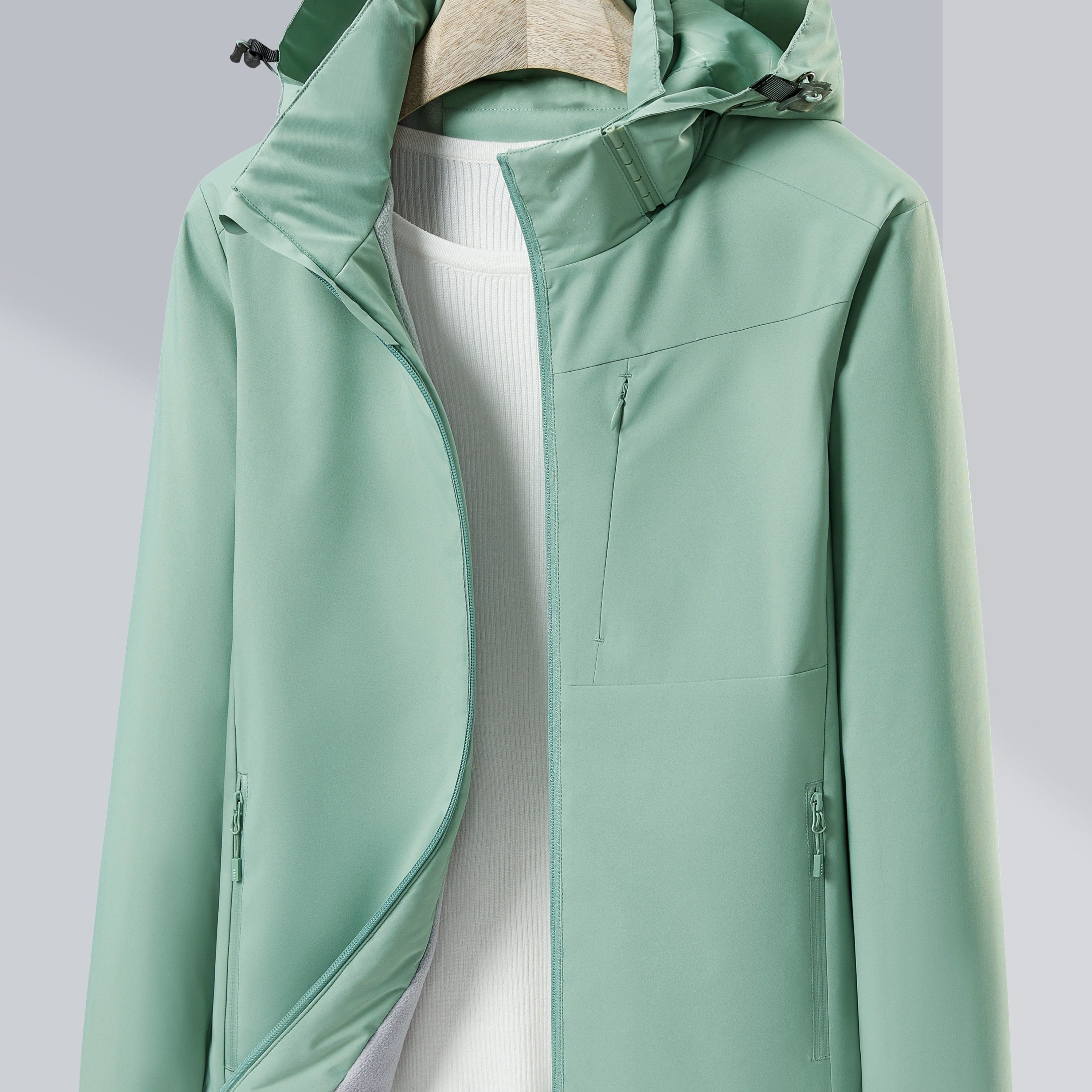 Women's Autumn and Winter Outdoor Sports Casual Warm Fleece Lined Windproof Stand Collar Jacket -