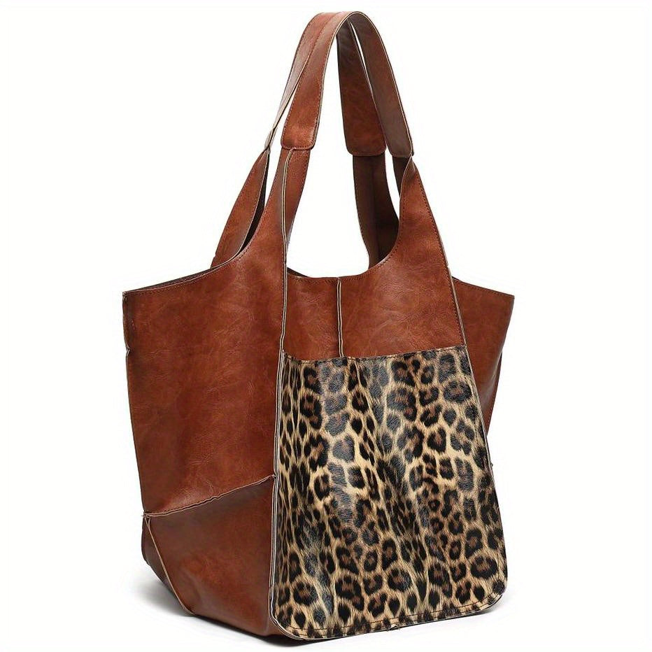 Large Capacity Retro PU Tote Bag For Women - Spacious & Stylish Handbag With Handy Front Pocket For Work, Travel & Everyday Chic -