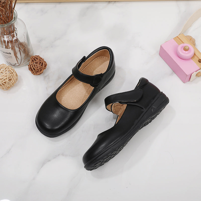 Girls' Black Mary Jane Shoes with Bow Detail - Non-Slip Synthetic Faux, Ideal for Performances & School Uniforms -