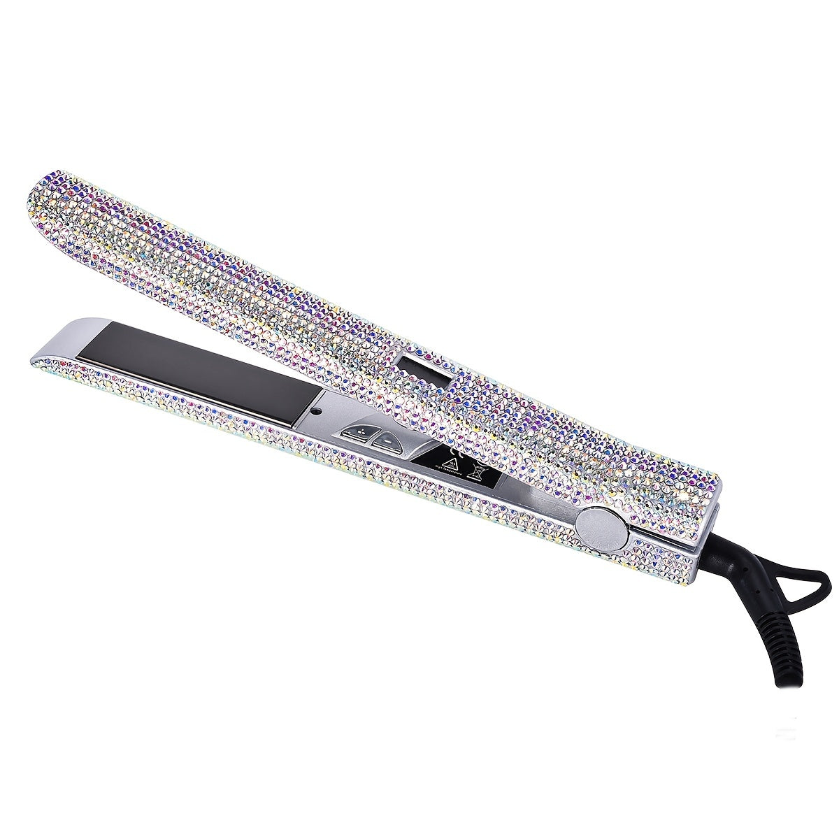 Style like a pro with this 2-in-1 professional hair straightener and curler, encrusted for that extra glam! -