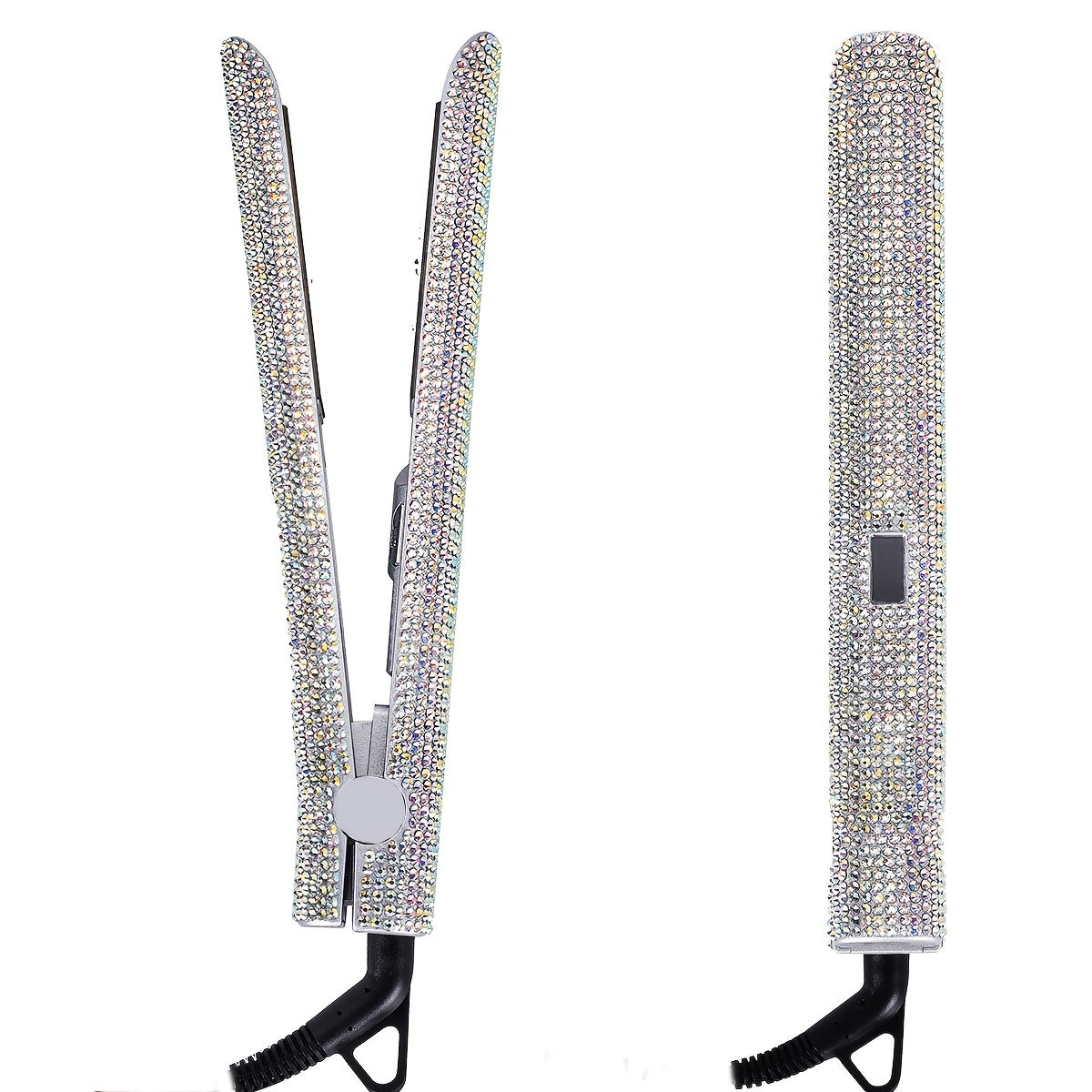 Style like a pro with this 2-in-1 professional hair straightener and curler, encrusted for that extra glam! -