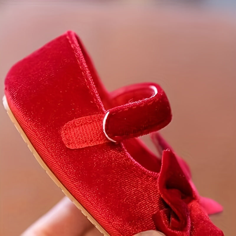 Baby Girls Mary Jane Flats With Bowknot First Walker Shoes Crib Shoes Princess Wedding Party Christmas Dress Shoes -