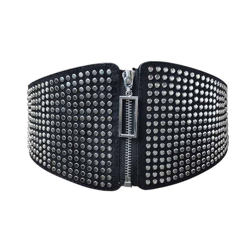 Wide Elastic Studded Belt Female Waist Gothic Plus Size Stretch Girdle Ladies Long Belts For Women Corset Waistband -