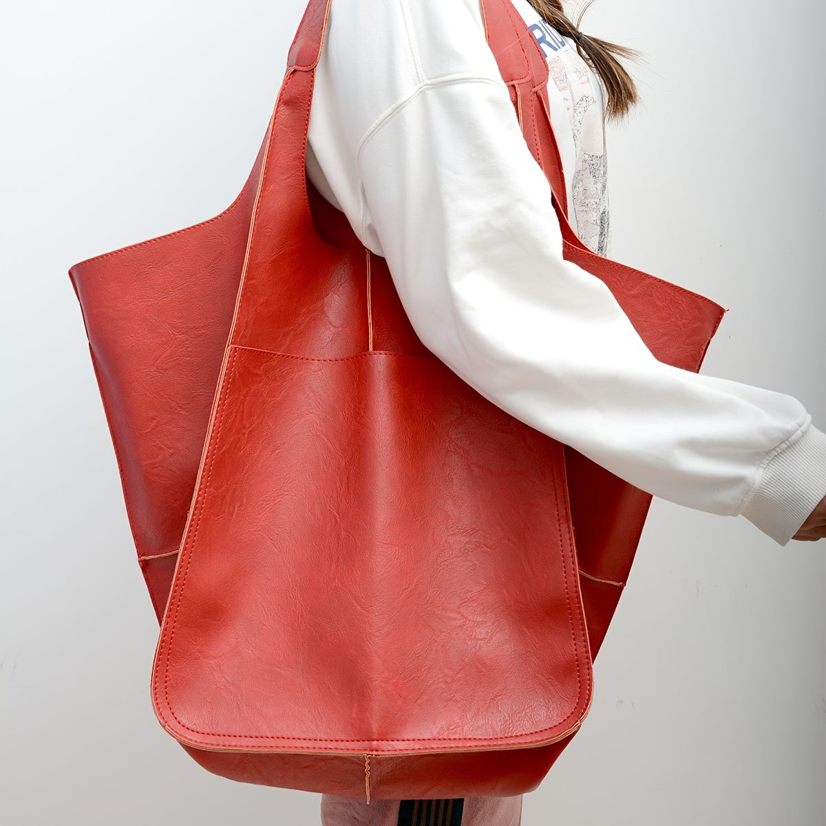 Large Capacity Retro PU Tote Bag For Women - Spacious & Stylish Handbag With Handy Front Pocket For Work, Travel & Everyday Chic -