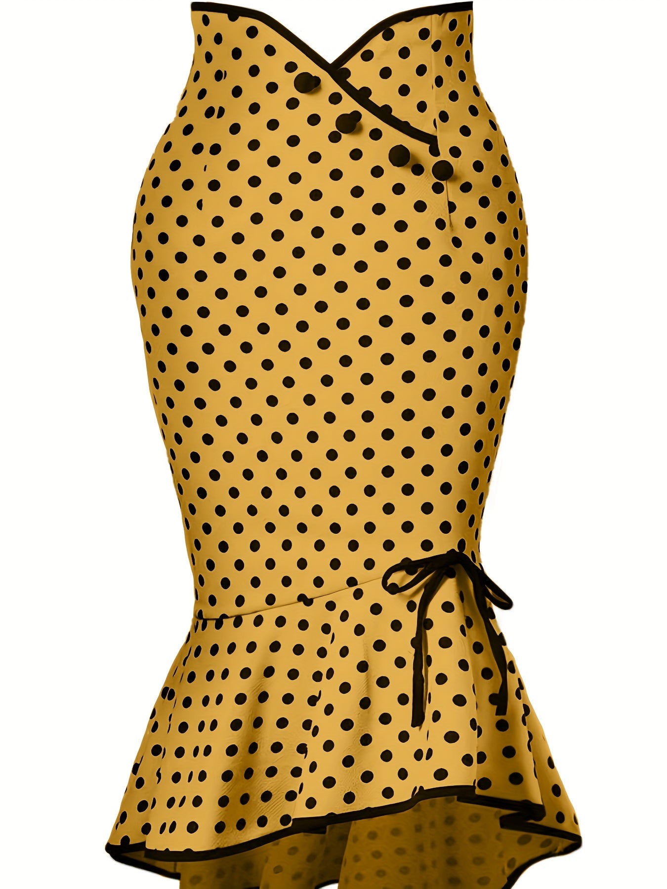 Polka Dot Bodycon Button Lace Up Skirts, Sexy Mature Fishtail Party Skirts, Women's Clothing -