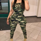 Sleeveless Leopard Print Sexy Jumpsuit, Skinny Camouflage Knitted Jumpsuit, Women's Clothing -