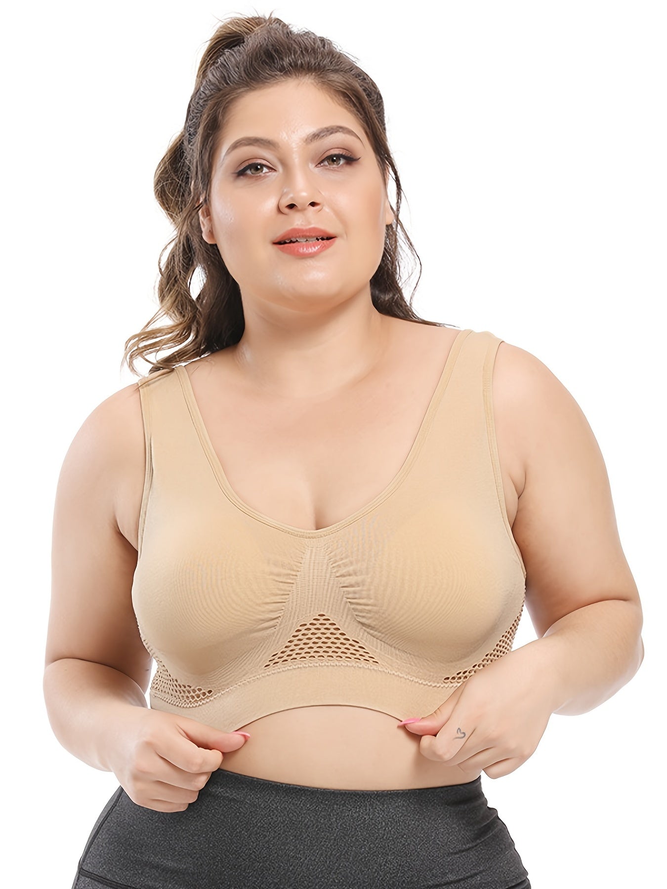 [Gentle Care] Plus Size Seamless Sports Bra for Women - Purple, Breathable Mesh Fabric, Push-Up with Removable Pads, Comfort Fit Vest Style, Sizes 36XL to 40XL, Plus Size Bra -