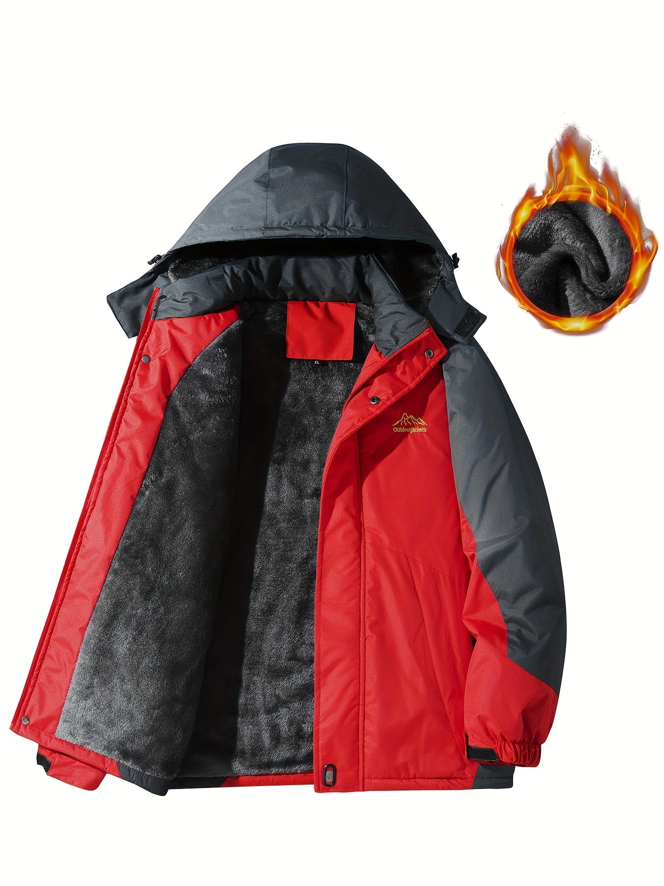 Men'S Casual Color Block Thick Hooded Jacket, Windproof Single-Layer Fleece Jacket for Fall Winter Jacket Gifts -