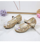 Girls' Elsa Princess High Heel Pumps - Sparkling Glitter Block Heel Shoes with Floral Embellishments, Lightweight Faux Cover for Spring & Fall, Weddings, Parties, Casual Wear, Shoes for Girls, Wedding Guest Shoes, Elegant Sho -