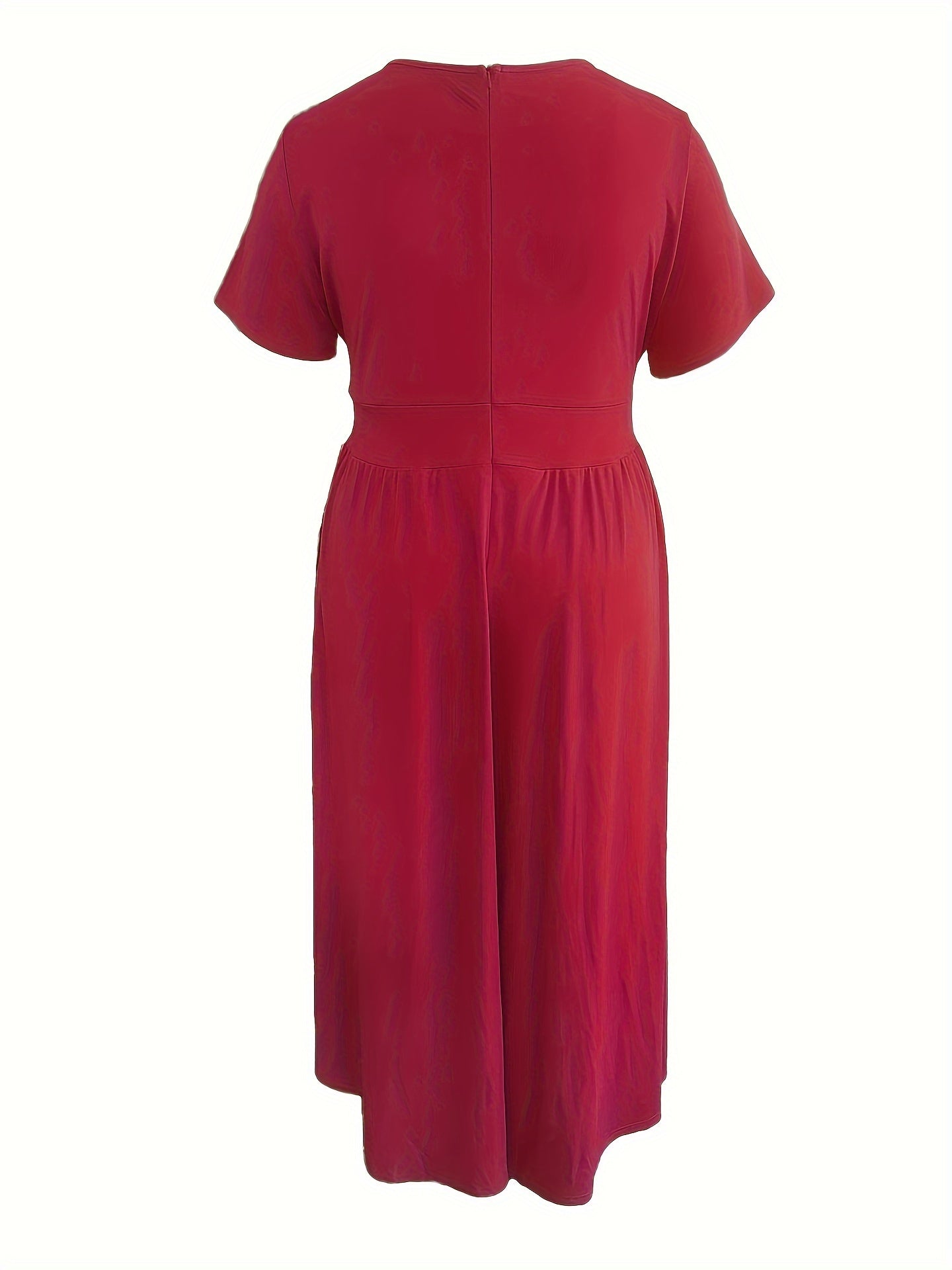 Plus Size Solid Short Sleeve Maxi Dress, Women's Plus Medium Stretch Elegant Long Dress -
