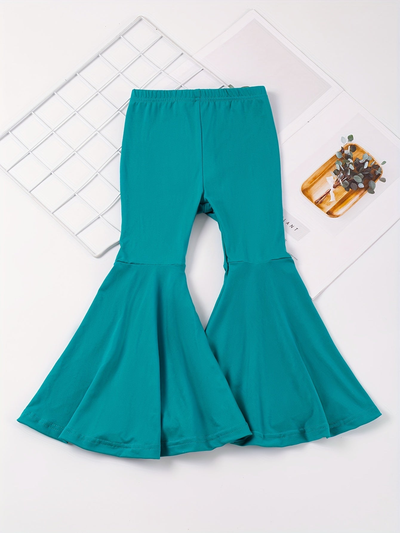 Girls' High-Waisted Flared Pants - Stretchy Bell-Bottoms, Non-Belted Waist, for Dance, Everyday & Formal Events - Spring/Fall Pants for Girls - Easy-Care Outfit, Dance Attire, Non belted Design, Comfortable Fit, Perfect for O -