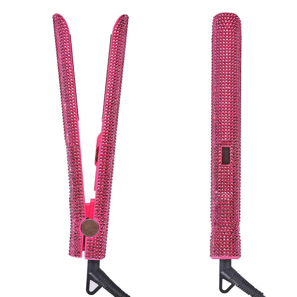 Style like a pro with this 2-in-1 professional hair straightener and curler, encrusted for that extra glam! -