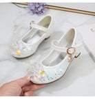 Girls' Elsa Princess High Heel Pumps - Sparkling Glitter Block Heel Shoes with Floral Embellishments, Lightweight Faux Cover for Spring & Fall, Weddings, Parties, Casual Wear, Shoes for Girls, Wedding Guest Shoes, Elegant Sho -