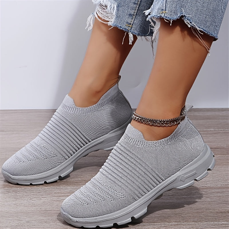 Women's Knit Soft Sole Breathable Mesh Sneakers, Solid Color Slip On Shoes, Women's Footwear -