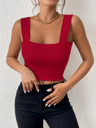 Stretchy Women's Crop Tank Top - Casual Everyday Essential - Soft, Breathable, Sleeveless, Solid Color, Comfortable, Relaxed Fit, Women's Clothing -