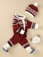 Newborn Infant Geometric Pattern Sweater Romper Long Sleeve Button Jumpsuit & Hat For Toddler Baby Boys And Girls, Suitable For Indoor And Outdoor Wear -