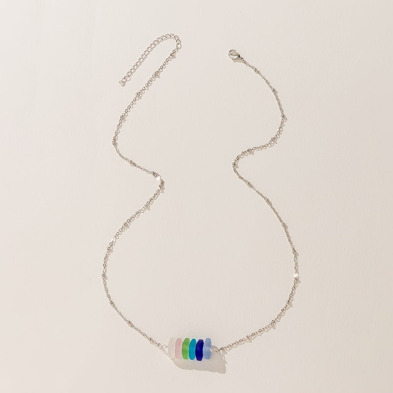 Sea Glass Pendant Necklace Marine Elements Shape Pendant Adjustable Neck Jewelry Summer Beach Style Clothings Accessories -