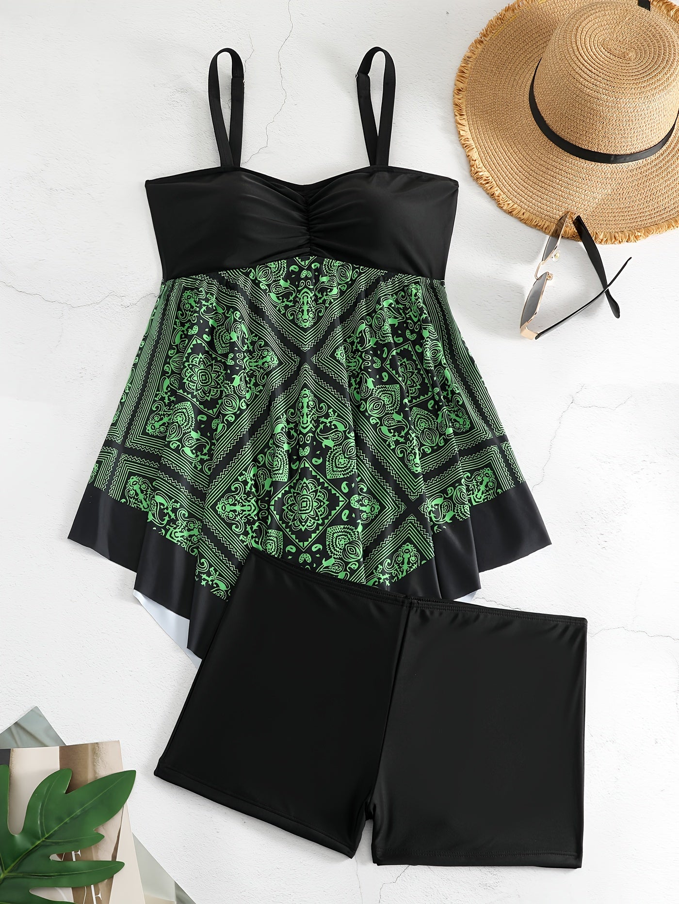 Plus Size Women's Printed One-Piece Swimsuit, Sexy Print Swimwear -