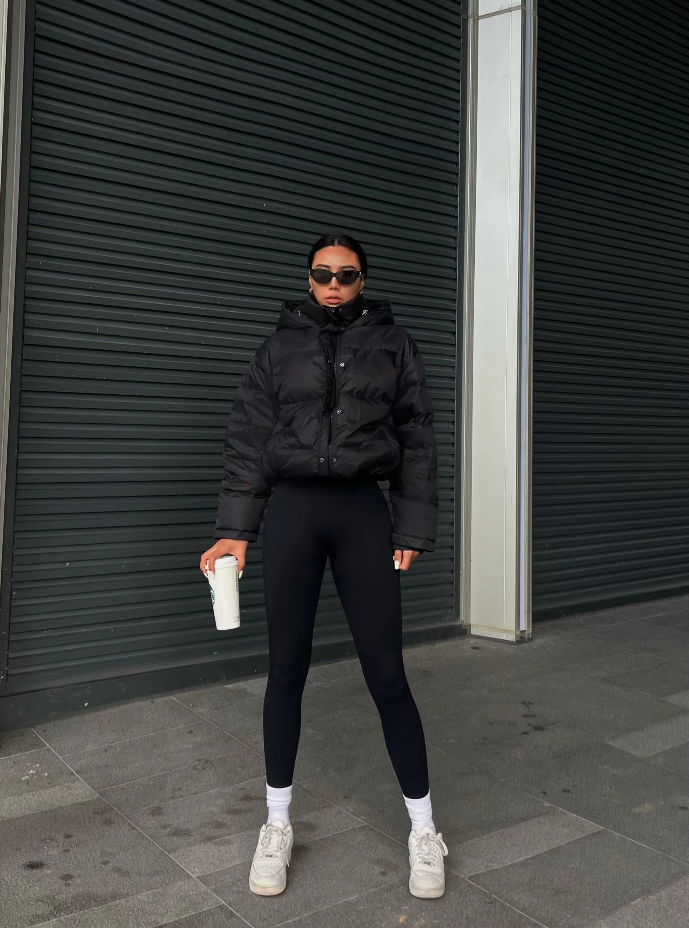 Women's Stylish Black Hooded Puffer Jacket - Casual Short Warm Outerwear with Drawstring Design, Long Sleeves, and Button-Up Front for Winter Comfort, Winter Jacket -