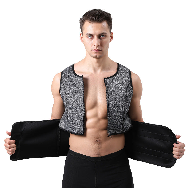 Optimize your workout with this men's adjustable compression tank top and waist trainer set! -